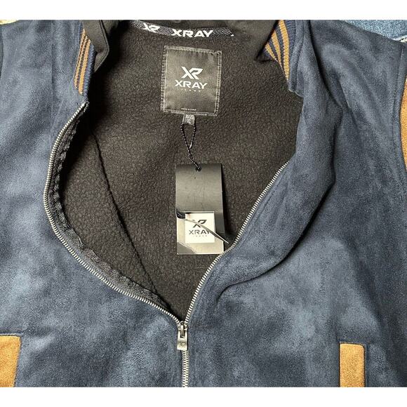 XRay Jeans Men’s Blue/Brown Faux Suede Letterman Jacket Size XL NWT - Picture 8 of 10